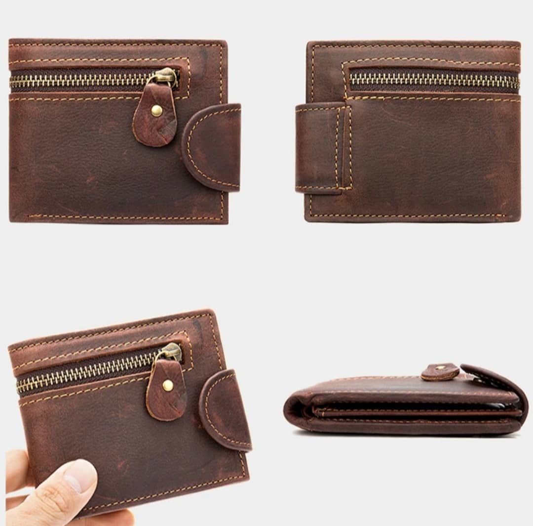 Portefeuille en cuir véritable avec fermeture zippée