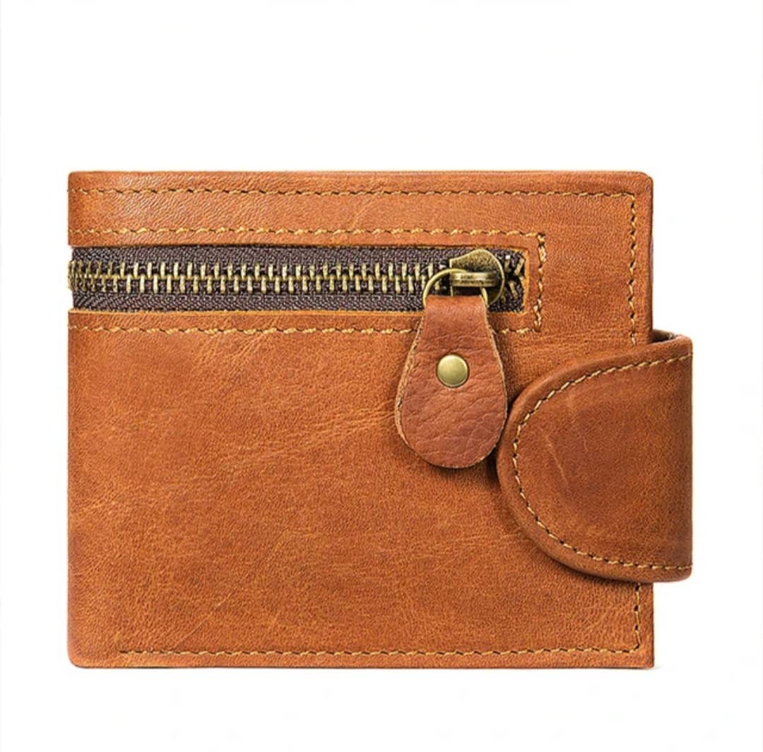 Portefeuille en cuir véritable avec fermeture zippée