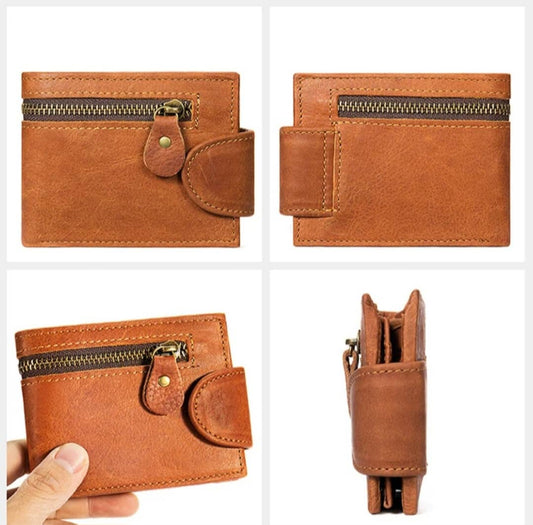 Portefeuille en cuir véritable avec fermeture zippée